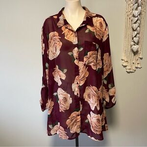 Truth NYC Chiffon Floral Tunic Long Blouse Longline Top Romantic Plus Size 2